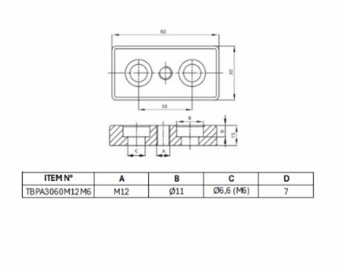 Transport and Base Plate Aluminium 30x60 I-Type slot 6 [M12] 