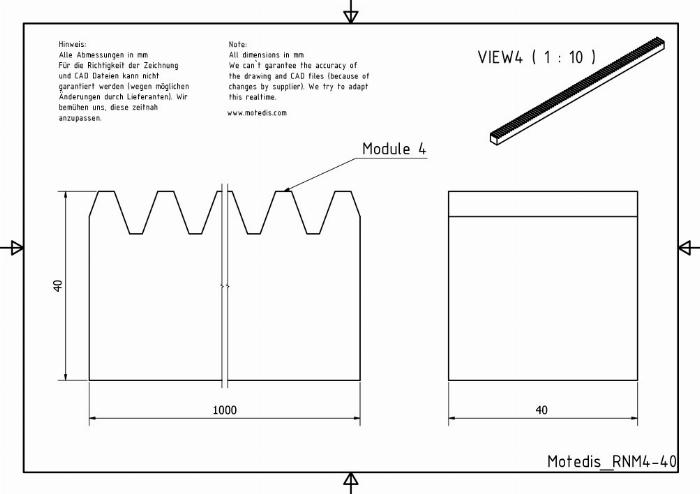 PA Gear rack 40x40 - Module 4 - 1000mm
