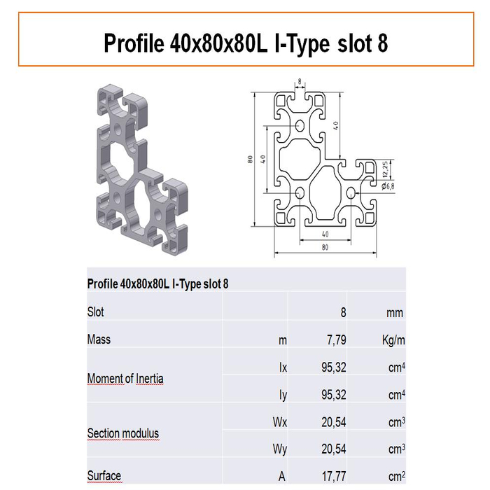 Profile 40x80x80L I-type slot 8