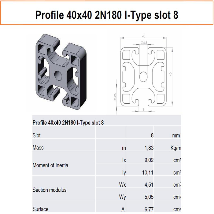Profile 40x40 2N180° I-type slot 8