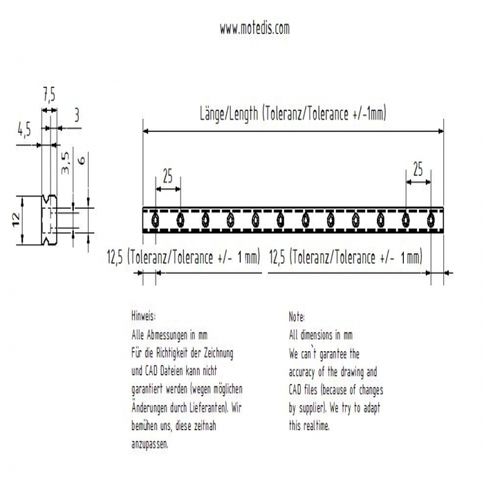 Stainless steel linear guide rail Miniature MR12M-N, L = 400mm