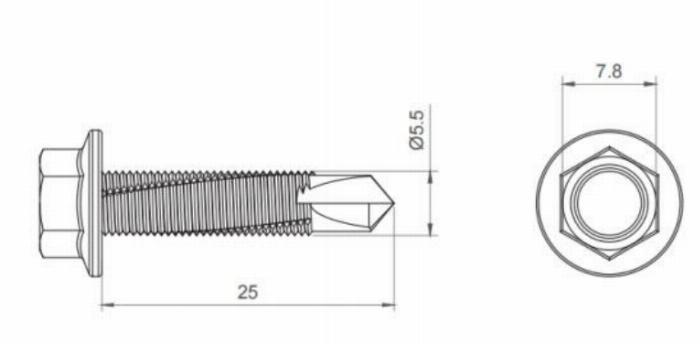 Hexagon sheet metal screw with sealing washer S5,5x25 Stainless steel